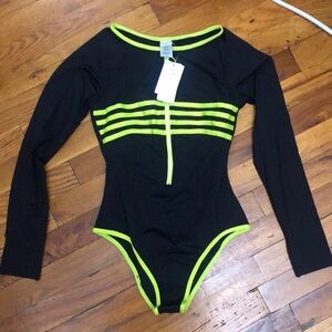 L Space Black and Neon Green Women's Swimwear